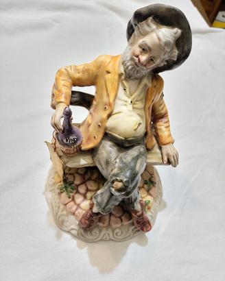 Statuina Capodimonte MOLLICA - Anziano con Vino 