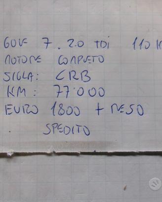 Motore completo golf 7 2.0 tdi crb