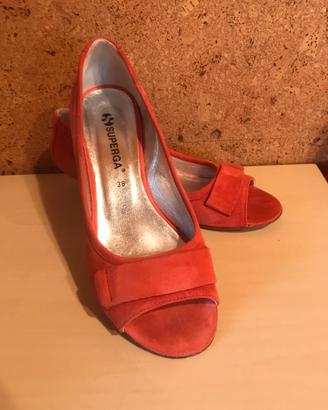Superga decollete’open toe corallo 38