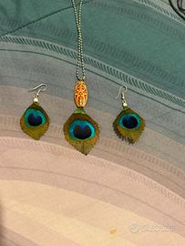 Splendido set di gioielli con PIUME DI PAVONE.