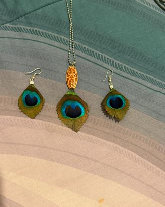 Splendido set di gioielli con PIUME DI PAVONE.