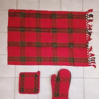 Set Guantone Presina Strofinaccio Tartan Ricamato