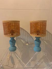 coppia abat jour in legno e rattan anni 70