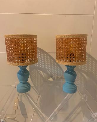 coppia abat jour in legno e rattan anni 70