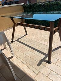 Tavolo design artigianale corten e vetro