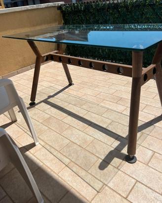 Tavolo design artigianale corten e vetro