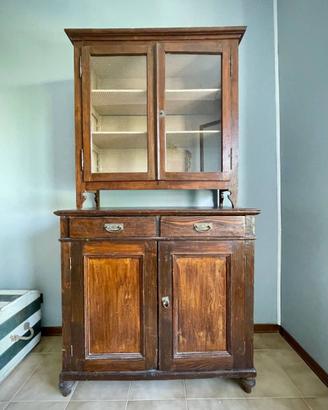 CREDENZA A VETRINA DUE ANTE MADIA DA CUCINA '800