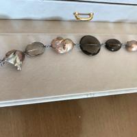 Bracciale argento con Quarzo Fumè e Perle