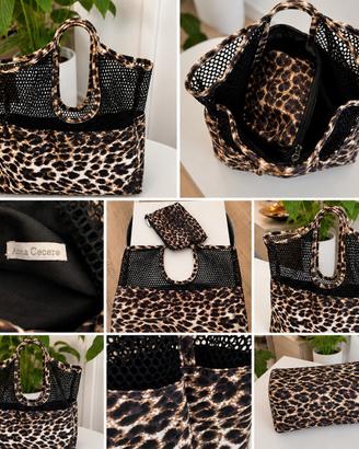 Borsa leopardata Anna Cecere con pochette interna