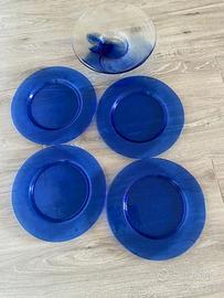 🔥 Set vetro blu elegante – centrotavola + 4 piatt