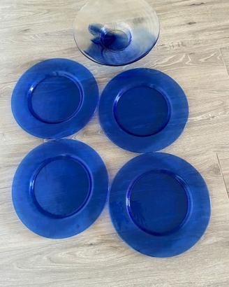🔥 Set vetro blu elegante – centrotavola + 4 piatt