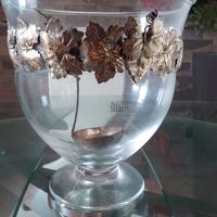 Vaso centrotavola cristallo e argento lavorato 800