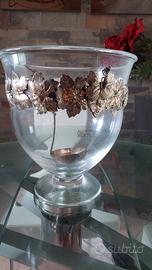 Vaso centrotavola cristallo e argento lavorato 800