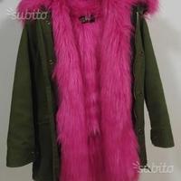 Parka verde con pelliccia fucsia per bambina 10 an
