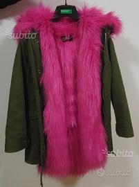 Parka verde con pelliccia fucsia per bambina 10 an