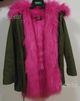 Parka verde con pelliccia fucsia per bambina 10 an