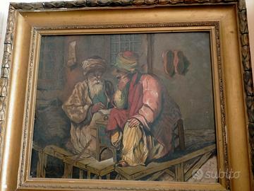 dipinto antico su tela con cornice 