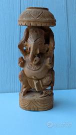 Statua indiana di Ganesh legno intagliato a mano