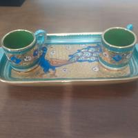 Due tazzine con vassoio porcellana oro  zecchino