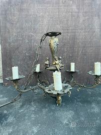 Lampadario vindage bronzo 5 luci con putti