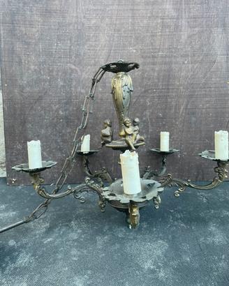 Lampadario vindage bronzo 5 luci con putti