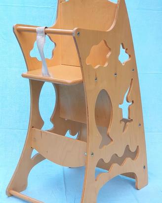 Seggiolone in legno per bambini 3 in 1, decorato.
