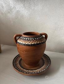 Set Vaso e Sottovaso Artigianale in Terracotta -
S