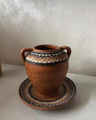 Set Vaso e Sottovaso Artigianale in Terracotta -
S