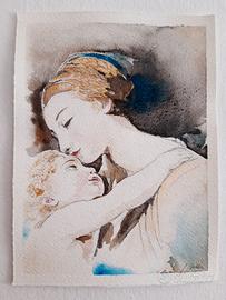 Quadro dipinto a mano in grafite ed acquerelli