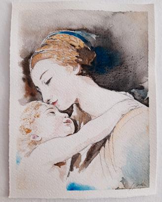 Quadro dipinto a mano in grafite ed acquerelli