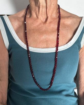Collana lunga granati rossi sfaccettati 36g