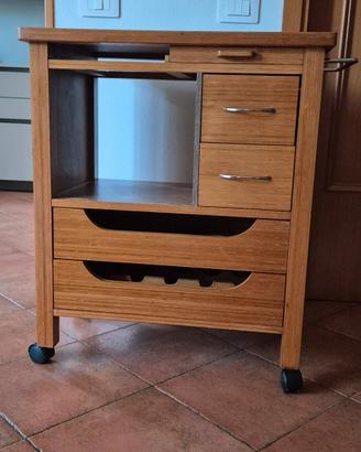 Carrello cucina in faggio e bambù con cassetti 