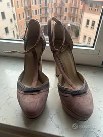 Scarpe T-bar Twin Set rosa con fiocco, tg 38