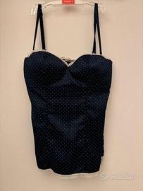 Top bustier in raso blu e pois S Intimissimi