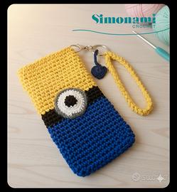 Porta Cellulare Minions  all'uncinetto in cordino 