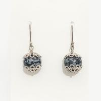 Vintage Orecchini Ossidiana Fiocco di Neve Argento