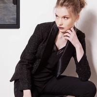 Giacca Nera Tweed con revers di raso nero