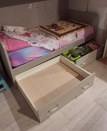 Letto singolo con materasso, doghe e 2 cassettoni