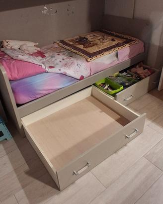 Letto singolo con materasso, doghe e 2 cassettoni