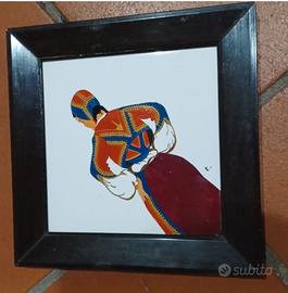 Antica mattonella dipinta a mano - Anni '50