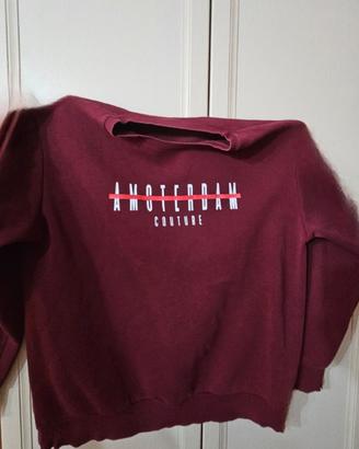 Felpa Girocollo Bordeaux con Stampa Logo "Amsterda