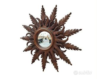 Specchio da parete legno a forma di sole raggiera