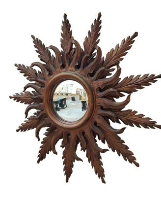Specchio da parete legno a forma di sole raggiera