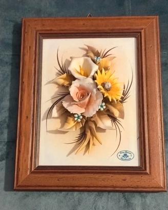 Quadro a rilievo con fiori porcellana Capodimonte 