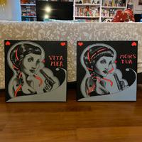 2 tele dipinte a mano. Vita mea Mors tua. Tattoo