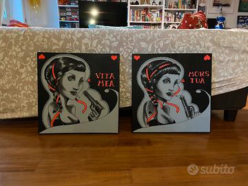 2 tele dipinte a mano. Vita mea Mors tua. Tattoo