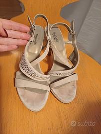 Sandali tacco Nero Giardini camoscio beige 38