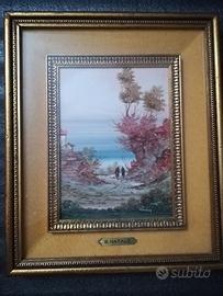 Quadro paesaggio mare case vegetazione S. Natale