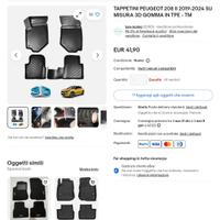 Tappetini in plastica nera per nuova peugeot 208