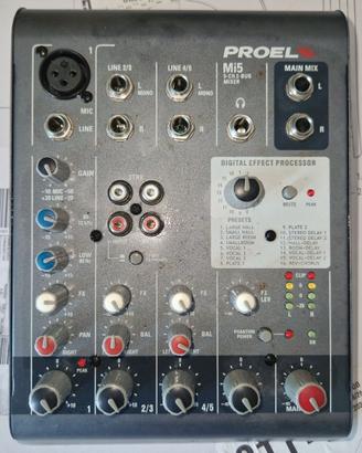MIXER PROEL Mi5 (5 CANALI 2 BUS CON DSP EFFETTI )